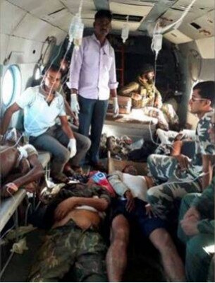 घायल जवानों को हैलिकॉप्टर से रायपुल ले जाया गया