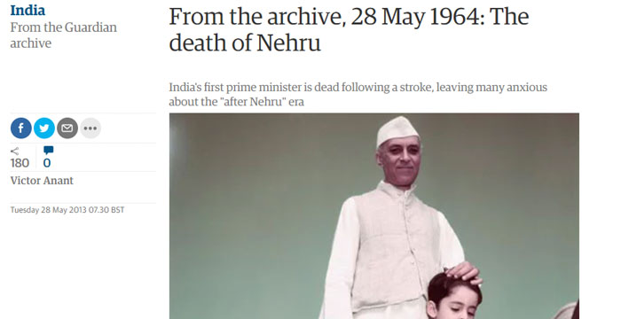 ये ब्रिटेन के सबसे बड़े और दुनिया के सबसे ज्यादा भरोसेमंद अखबारों में से एक, गार्डियन का आर्काइव्ज है. नेहरू की मौत के समय का. देखिए, नेहरू की मौत के साथ-साथ भारत के भविष्य को लेकर कैसी नाउम्मीदी जताई गई है.