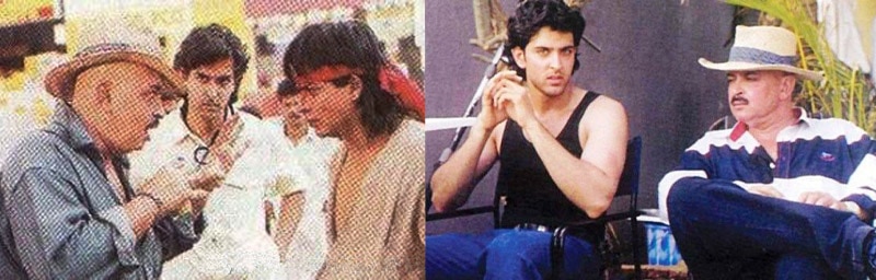 फिल्म "कोयला" के सेट पर शाहरुख को सीन समझाते डायरेक्टर राकेश रोशन और उन्हें सुनते हुए युवा ऋतिक.
