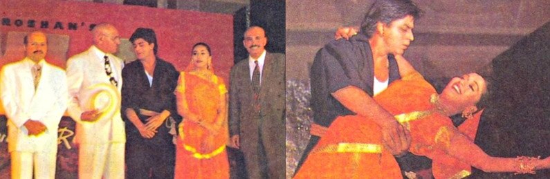 1997 में हुए कोयला फिल्म के प्रीमियर पर कंपोजर राजेश रोशन, शाहरुख, अमरीश पुरी, माधुरी और डायरेक्टर राकेश रोशन.
