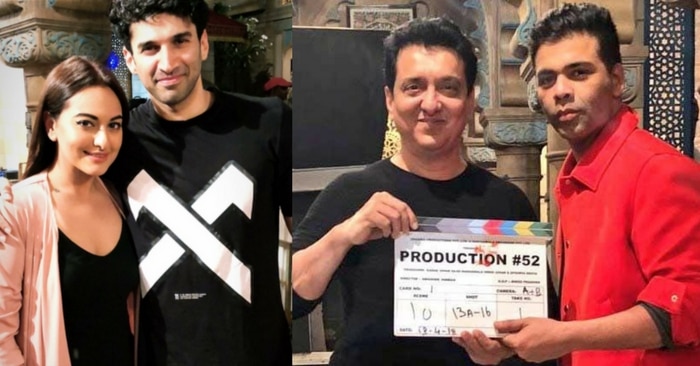 फिल्म की शूटिंग के पहले दिन आदित्य रॉय कपूर और सोनाक्षी सिन्हा. दूसरी ओर प्रोड्यूसर्स करण जौहर और साजिद नाडियाडवाला.