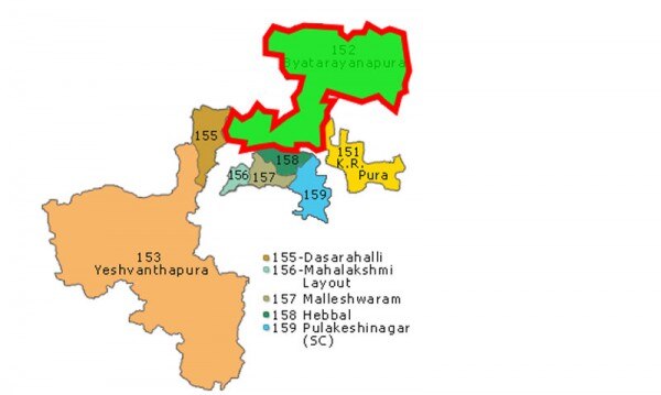 बेंगलुरु नॉर्थ लोकसभा सीट का विधानसभा सीटों के हिसाब से नक्शा.