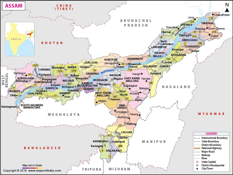 आज की तारीख का असम जो पूर्वोत्तर का सबसे बड़ा राज्य है. (क्रेडिट- मैप ऑफ इंडिया)