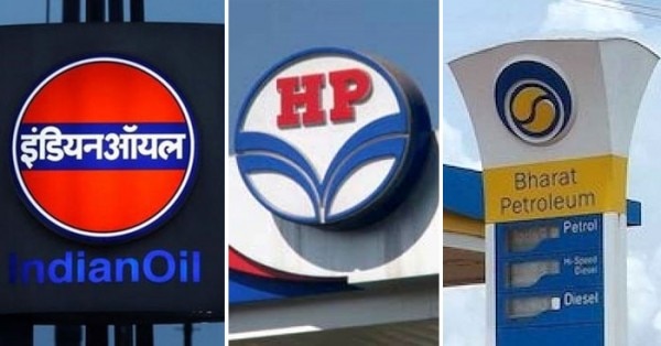 इंडियन ऑयल, हिंदुस्तान पेट्रोलियम और भारत पेट्रोलियम कंपनियों के लोगो
