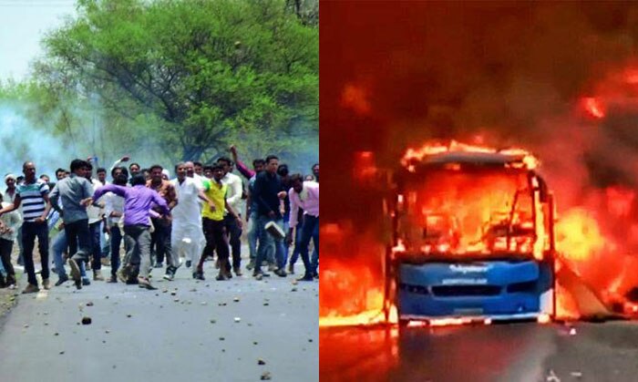 ये मंदसौर में हुए किसान प्रदर्शनों के समय की दो तस्वीरें हैं. यहां पुलिस के गोलियां चलाने के बाद बात काफी बिगड़ गई थी (फोटो: PTI)