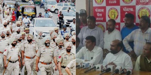 <em>सफेद कपड़े पहने दिख रहे शख़्स फादर एंथोनी हैं. पंजाब पुलिस ने लुधियाना और खन्ना शहर के बीच नाका लगाया था. कार्रवाई करने वाली पुलिस टुकड़ी खन्ना थाना क्षेत्र से थी. (पुलिस-सांकेतिक तस्वीर).</em>