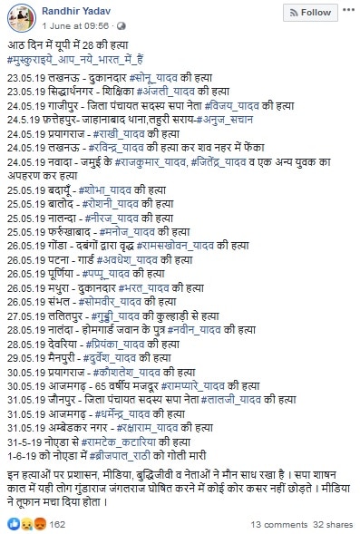 यूपी की उन हत्याओं की लिस्ट जो सोशल मीडिया पर वायरल हो रही है.