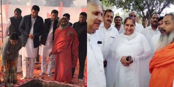 सोशल मीडिया पर कई नेताओं के साथ बाबा ज्योतिगिरी की तस्वीरें वायरल हैं. (फोटो- सोशल मीडिया)