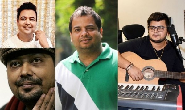 लेफ्ट में लिरिक्स राइटर राज शेखर और प्रोड्यूसर अनुराग कश्यप हैं. बीच में डायरेक्टर तुषार हीराचंदानी और राईट में कंपोज़र/म्यूज़िक डायरेक्टर विशाल मिश्रा.