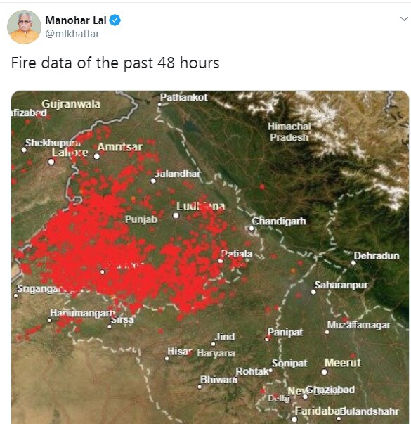 खट्टर ने ये तस्वीर ट्वीट करके कहा ये पिछले दो दिनों की तस्वीर है