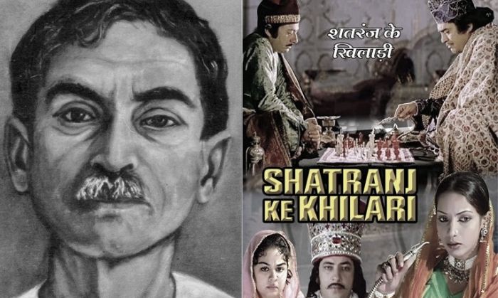 लेफ्ट में मुंशी प्रेमचंद की एक पोट्रेट. राईट में श्याम बेनेगल की 'शतरंज के खिलाडी' का पोस्टर. लेफ्ट में मुंशी प्रेमचंद की एक पोट्रेट. राईट में श्याम बेनेगल की 'शतरंज के खिलाडी' का पोस्टर.