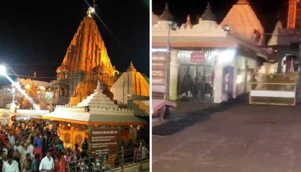 महाकाल मंदिर, उज्जैन में होने वाली भस्म आरती के दौरान लोगों की एंट्री बंद कर दी गई है. (तस्वीर: Twitter/ABP News) Mahakal Old 700
