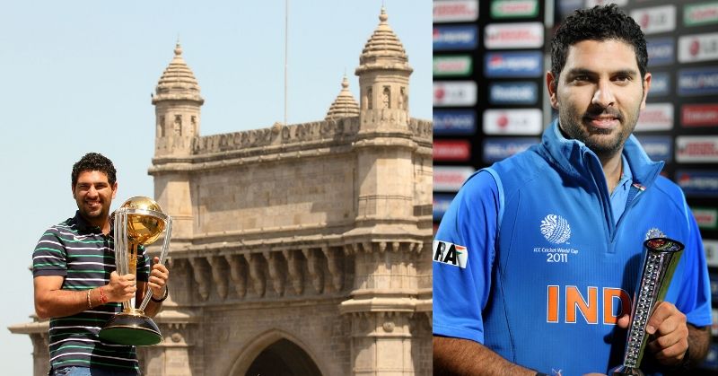2011 World Cup Trophy और अपनी Man Of The Series Trophy के साथ पोज देते Yuvraj Singh Yuvraj Singh World Cup Trophy 800