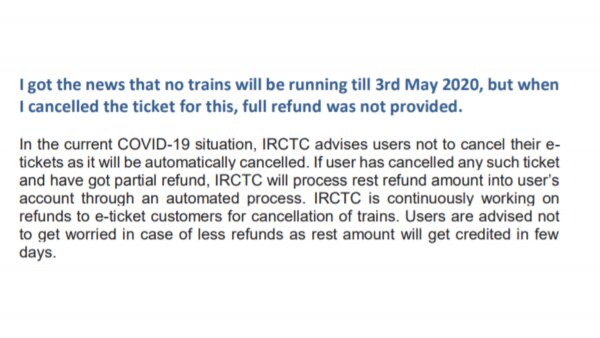 स्क्रीनशॉट: IRCTC Coronavirus Irctc Refund
