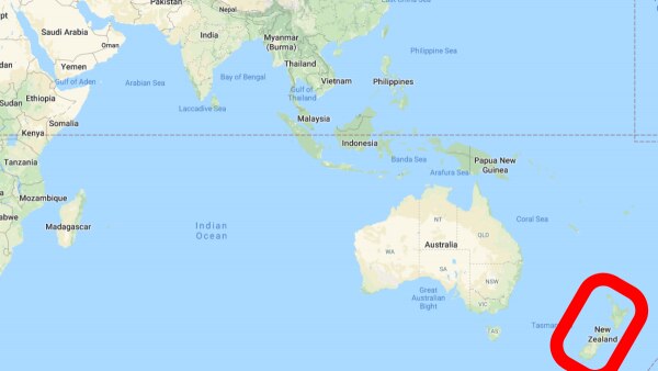 दुनिया के नक़्शे पर न्यू ज़ीलैंड (फोटो: गूगल मैप्स) Google Maps New Zealand