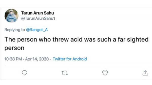 रंगोली के खिलाफ हुए ट्वीट. Rangoli Chandel Tweet 2