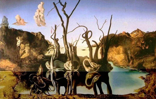डाली की पेंटिंग Swans Reflecting Elephants. इसमें आप ध्यान से देखेंगे तो हंसों की परछाईं के साथ पानी पर हाथी भी दिखाई देंगे. फोटो: Wikiart.org डाली की पेंटिंग Swans Reflecting Elephants. इसमें आप ध्यान से देखेंगे तो हंसों की परछाईं के साथ पानी पर हाथी भी दिखाई देंगे. फोटो: Wikiart.org