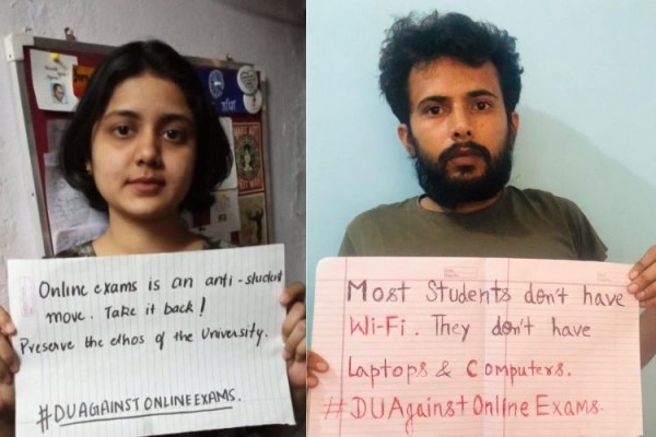 सोशल मीडिया पर डीयू के फैसले के खिलाफ अपना विरोध दर्ज कराते स्टूडेंट. सोशल मीडिया पर डीयू के फैसले के खिलाफ अपना विरोध दर्ज कराते स्टूडेंट.