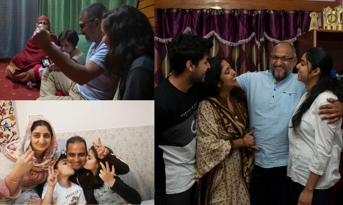 डार यासीन, मुख़्तार खान और चन्नी आनंद, अपने-अपने परिवारों के साथ सेलिब्रेट करते हुए. (तस्वीर: AP) डार यासीन, मुख़्तार खान और चन्नी आनंद, अपने-अपने परिवारों के साथ सेलिब्रेट करते हुए. (तस्वीर: AP)