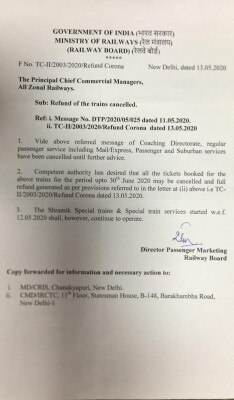 इस संबंध में रेल मंत्रालय की तरफ से जारी किया आदेश. इस संबंध में रेल मंत्रालय की तरफ से जारी किया आदेश.