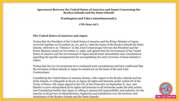 1971 के ओकिनावा रिवर्ज़न अग्रीमेंट से सेनकाकुस वापस जापान के पास आया. 1971 Okinawa Reversion Agreement