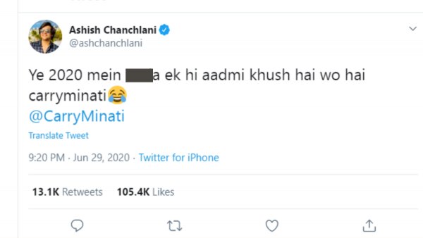 कैरी मिनाटी के लिए किया गया ट्वीट. Carry Minati