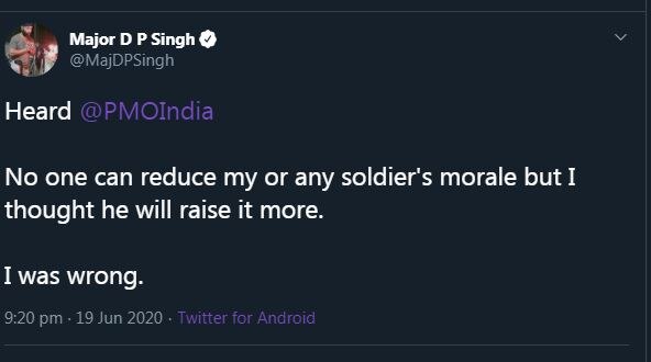 डीपी सिंह का ट्वीट. डीपी सिंह का ट्वीट.