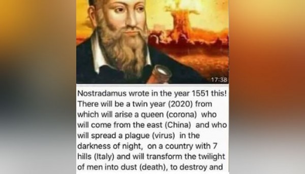 वायरल मैसेज का एक स्क्रीनशॉट Nastredamus