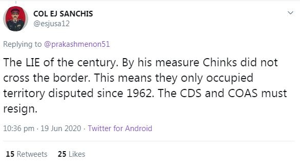 कर्नल सांचिज का ट्वीट. कर्नल सांचिज का ट्वीट.