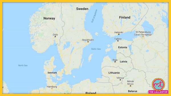 बाल्टिक सागर और उसके आस-पास के देश (स्क्रीनशॉट: गूगल मैप्स) Baltic Sea