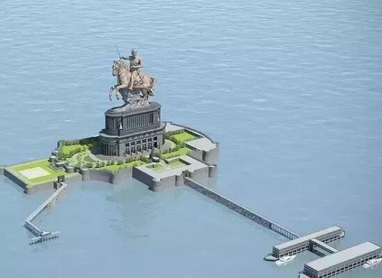 छत्रपति शिवाजी महाराज की प्रस्तावित मूर्ति की सांकेतिक तस्वीरों में से एक. Shivaji Stat