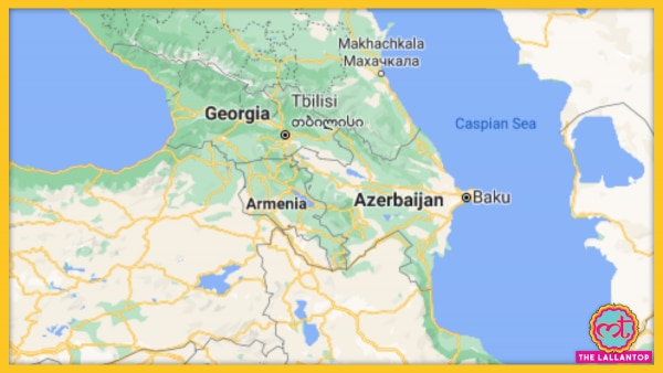 दुनिया के नक़्शे पर अज़रबैजान और आर्मेनिया. (गूगल मैप्स) Armenia And Azerbaijan In World Map