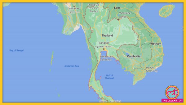 लाल घेरे में थाईलैंड देश. (गूगल मैप्स) Thailand