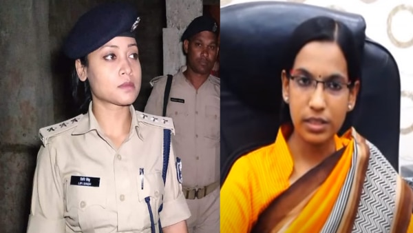 बाएं से दाएं: मुंगेर की पूर्व SP लिपि सिंह. नई DM रचना पाटिल. (फोटो- ट्विटर/वीडियो स्क्रीनशॉट) Lipi Singh Rachna Patil