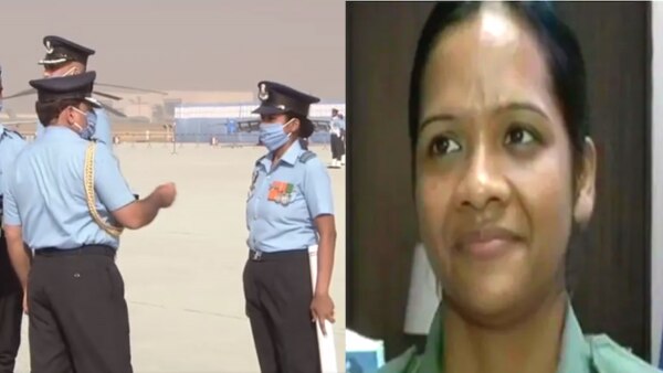 बाएं से दाएं: मिंटी अग्रवाल युद्ध सेवा मेडल लेते हुए. मीडिया को इंटरव्यू देते हुए. (फोटो- वीडियो स्क्रीनशॉट) Minty Agarwal