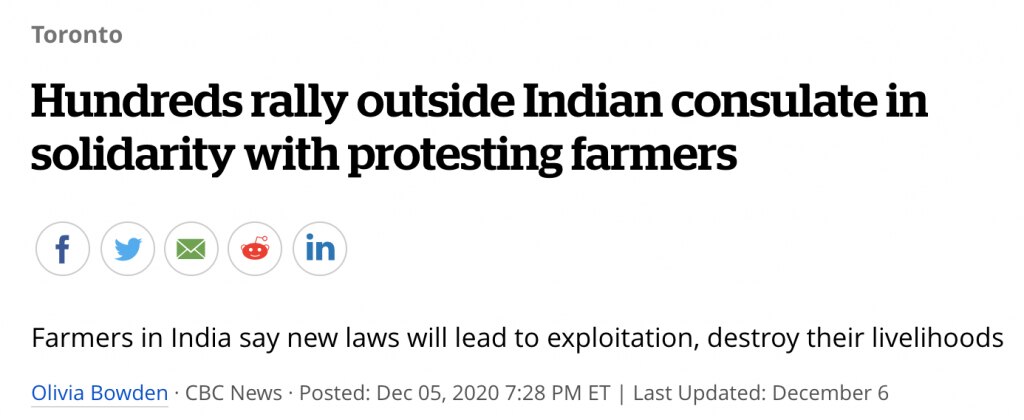 किसानों के समर्थन में कनेडा में चल रहा है प्रोटेस्ट. किसानों के समर्थन में कनेडा में चल रहा है प्रोटेस्ट.