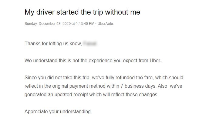 ऊबर की तरफ़ से आया हुआ ईमेल. Email Uber (1)