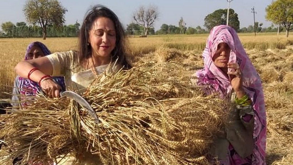 लोकसभा चुनाव प्रचारों के दौरान कुछ ऐसे नज़र आयी थीं हेमा मालिनी. (फोटो - ट्विटर) Hema Malini