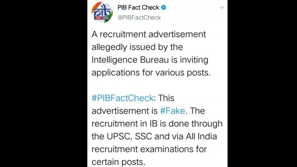PIB फैक्ट चेक के ट्वीट का स्क्रीनशॉट. Pib Fact Check 1