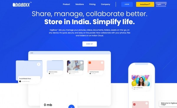 Digiboxx की वेबसाइट का स्क्रीनशॉट. Digiboxx