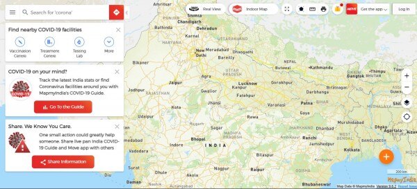 Mapmyindia वेबसाइट की वेबसाइट. Mapmyindia