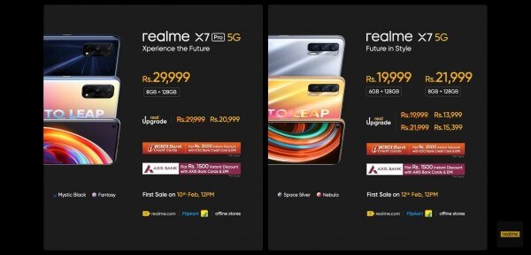 रियलमी X7 और X7 प्रो की क़ीमत और बैंक ऑफर. Realme X7 Series Prices