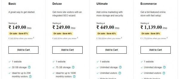 होस्टिंग के अलग-अलग प्लान कुछ इस तरह दिखते हैं. Hosting Rates