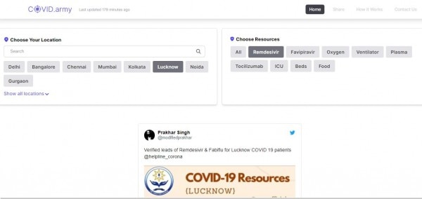 Covidarmy की वेबसाइट ऐसी दिखेगी. Covidarmy