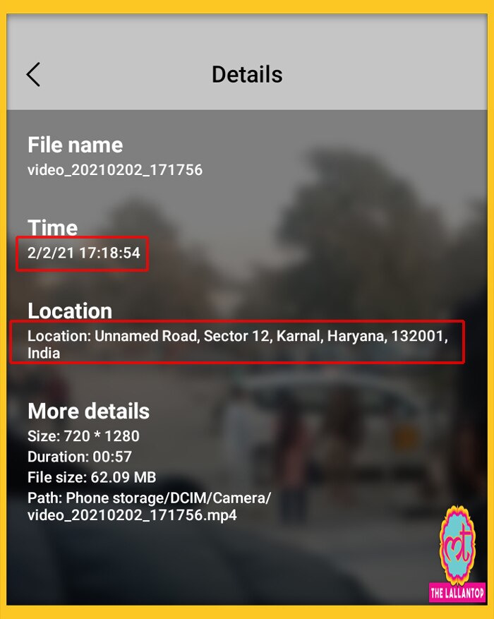 वीडियो का मेटाडेटा. इसमें क्रिएशन की डेट 2 फरवरी 2021 और लोकेशन करनाल है. बैकग्राउंड में ध्यान से देखने पर आपको वायरल वीडियो में दिख रहे तीनों एक्टर्स दिख रहे होंगे. वीडियो का मेटाडेटा. इसमें क्रिएशन की डेट 2 फरवरी 2021 और लोकेशन करनाल है. बैकग्राउंड में ध्यान से देखने पर आपको वायरल वीडियो में दिख रहे तीनों एक्टर्स दिख रहे होंगे.
