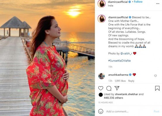 Dia Mirza के इंस्टाग्राम पोस्ट का स्क्रीनशॉट. Dia Mirza Baby Bump