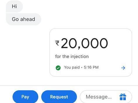 20 हजार देकर भी छवि को कुछ नहीं मिला. Injection