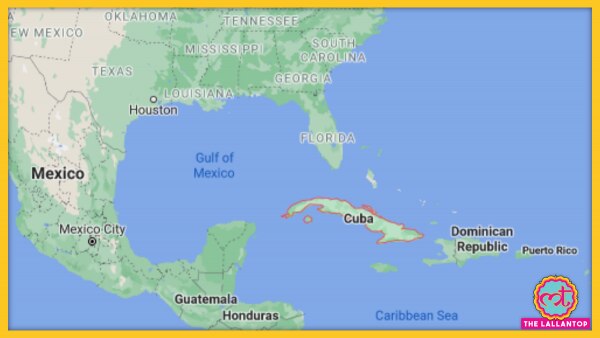 लाल घेरे में क्यूबा. (गूगल मैप्स) Cuba Map