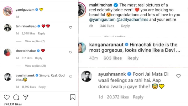 यामी की तस्वीरों पर सेलिब्रिटीज़ के कमेंट्स. Ayushmann Kangana Reaction