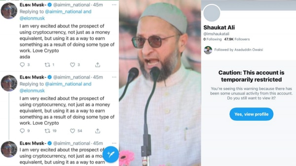 बाईं ओर AIIM के अकाउंट से शेयर किए गए मीम्स, यूपी अध्यक्ष का अकाउंट बाएं और बीच में ओवैसी Owaisi